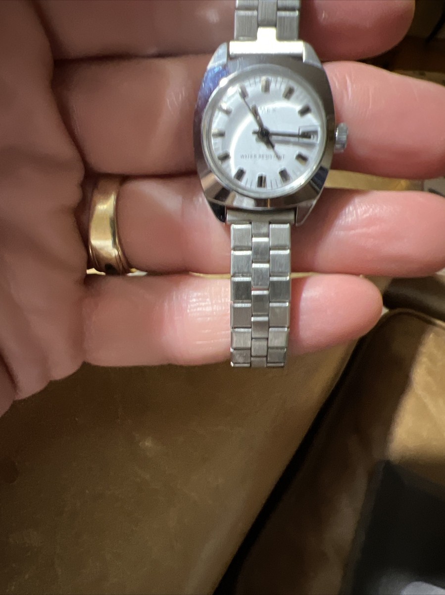 Vintage Ladies Timex Mechanical Silver Tone Water Resistant 