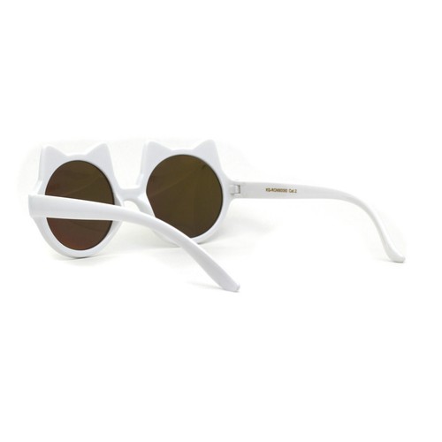 Girls Children Round Circle Lens Kitty Ear Fun Retro Plastic Sunglasses - Picture 8 of 21