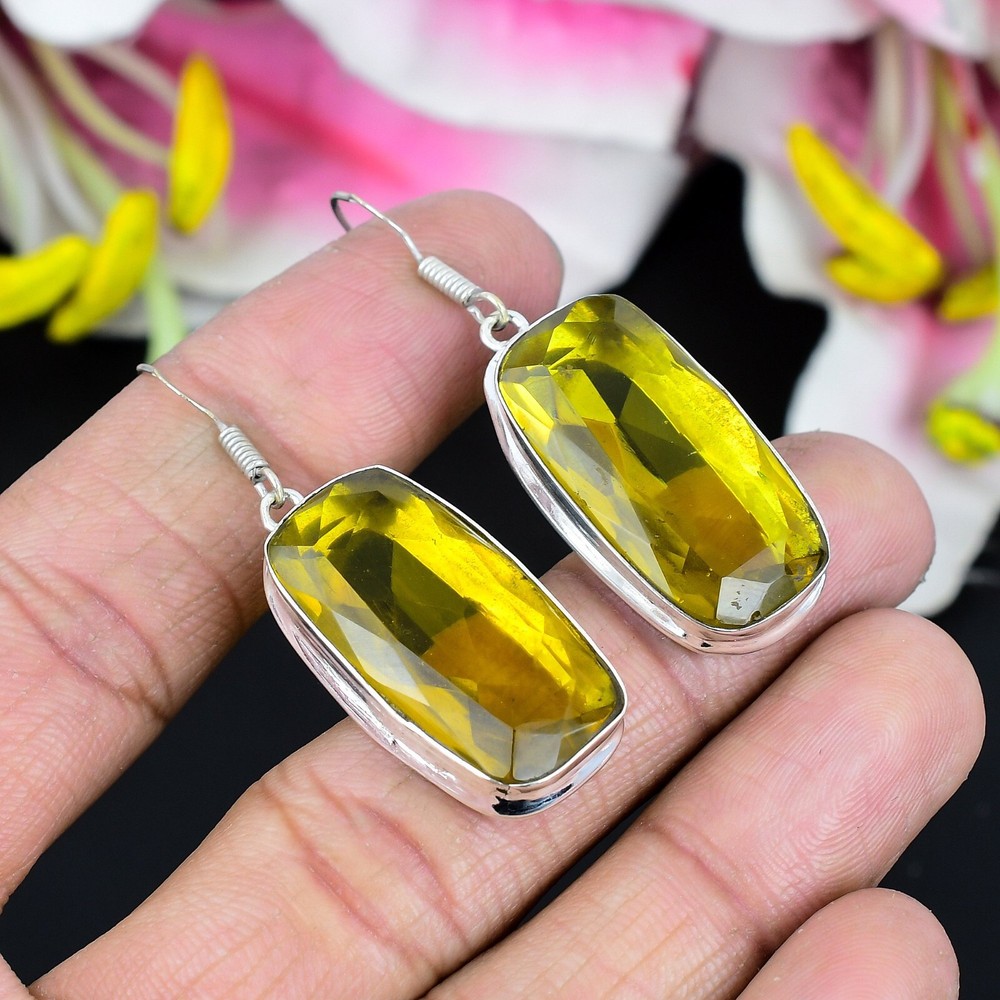 Gif For Her Citrine Gemstone Handmade925 Sterling Silver Earring Gif For  - 1.5"