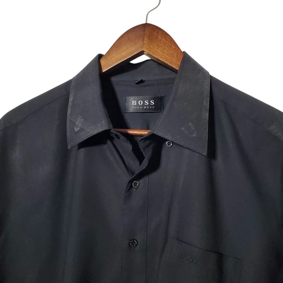 Hugo Boss Black Button Up Shirt Neck 18 Size XL Long Sleeve Dress Business Mens - Image 2 of 4