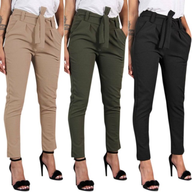 Womens High Waisted Wrap Formal Pencil Pants Business Office Smart Work