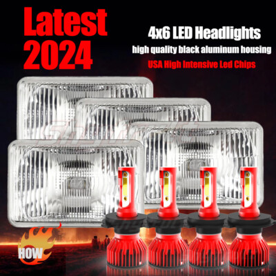 4PCS 4''X6''-LED-Headlights High-Lo Beam For Chevy C10 Pickup 1981-87 Ford Mustang