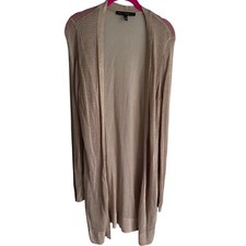 WHITE HOUSE BLACK MARKET Gold Loose Knit Mesh Ladies Open Cardigan, L