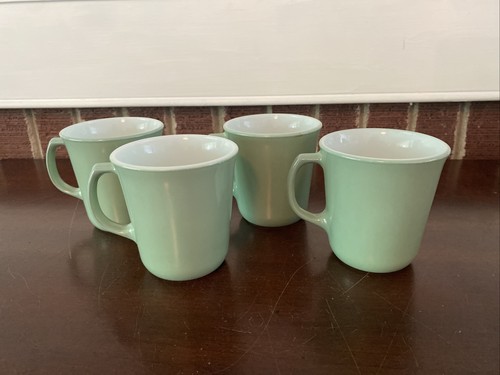 Pyrex Coffee Mug Vtg Mint Green Milk Glass D Ring Handle Set Of 4 - Picture 7 of 12