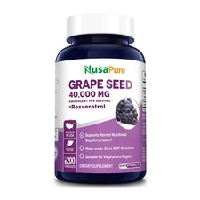 NusaPure Grape Seed Extract 40,000mg per Caps, 200 Vegan Capsules