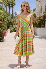 Marc Jacobs Silk Stripe Midi Dress Y2K Spaghetti Strap