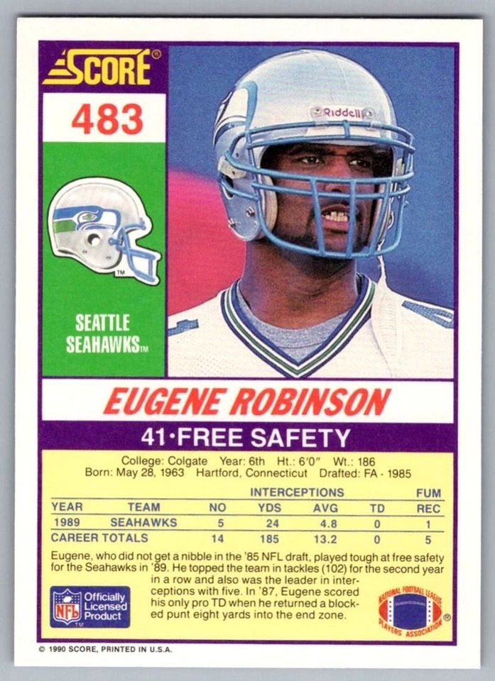 1990 Score Eugene Robinson Seattle Seahawks #483 - Image 2 of 2