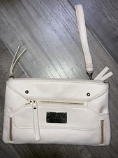 Nicole Miller Cassidy Imitación Cuero Muñequera Cartera Bolso Crema Triple Cremallera
