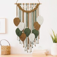 Macrame Wall Hanging Boho Leaf Woven Tapestry, Bohemian Chic Home Decor Moder...