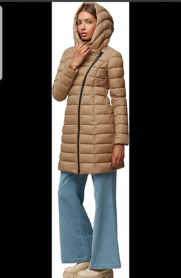 SOIA & KYO Karelle-TD Lightweight Down Puffer Coat Jacket Tan Womens XS Slim Fit