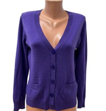OLSEN Size 38/40 M 100% CASHMERE Women's Cardigan Purple Long Sleeve