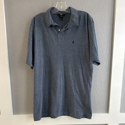Volcom Men's Blue Solid Polo Shirt L Short Sleeve Collared Button Logo