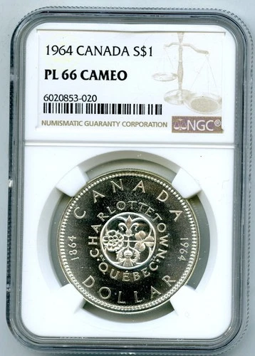 1964 $1 CANADA SILVER CHARLOTTETOWN QUEBEC DOLLAR NGC PL66 CAMEO SCARCE GRADE