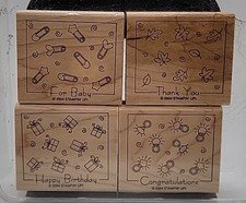 2004 Stampin Up Fabulous Four Set Of 4 Wood Mounted Rubber Stamps
