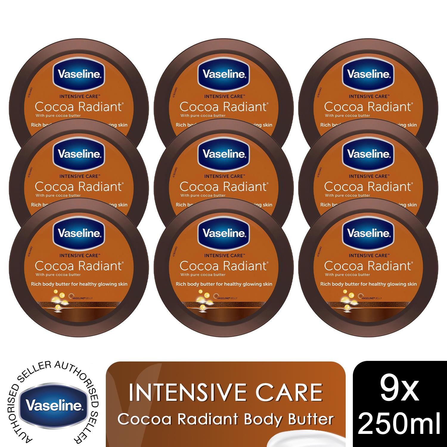 Vaseline Jelly Intensive Care Cocoa Radiant Moisture Rich Body Butter 250ml, 9pk