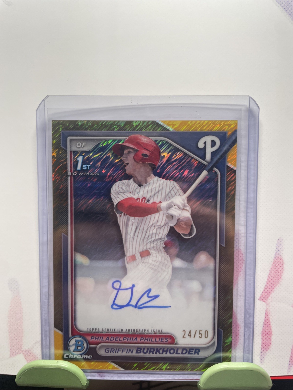 2024 Bowman Draft Sapphire Griffin Burkholder Gold Auto /50 Phillies CLEAN 🧼
