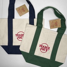 LOT Set of 2   Trader Joe  s Grocery Canvas MINI Tote Bag   Blue  Green NWT NEW