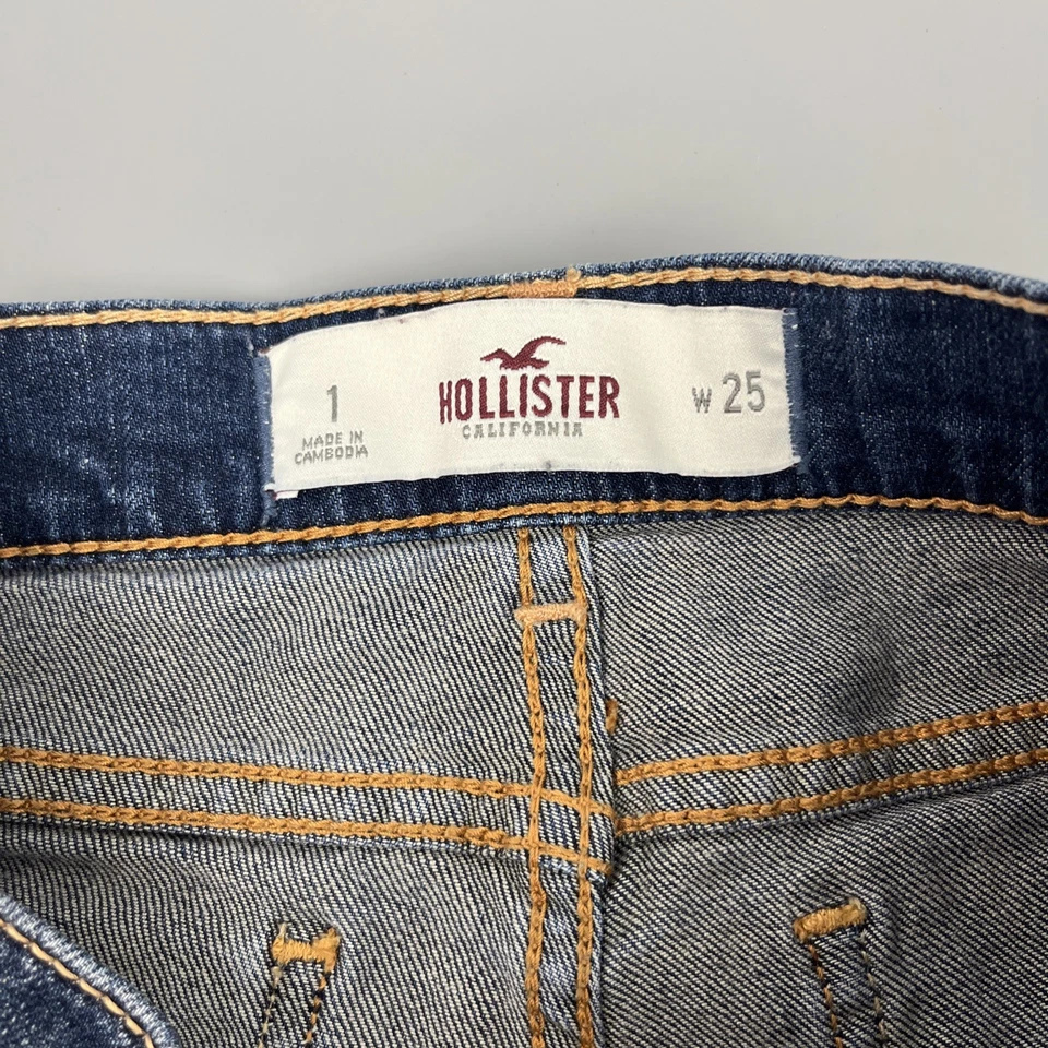 Hollister Y2K Women Distressed Denim short Shorts Blue 25 distressed cheeky - Image 2 of 4