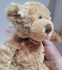 015015 Gund Manni Tan Teddy Bear Plush Stuffed Animal Orange Plaid Bow 13”  — photo 4