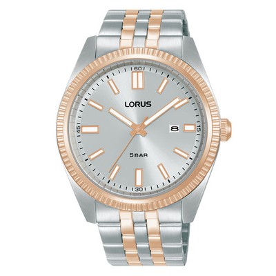 Lorus Herrenuhr silbernes Zifferblatt bicolor Armband RH974QX9