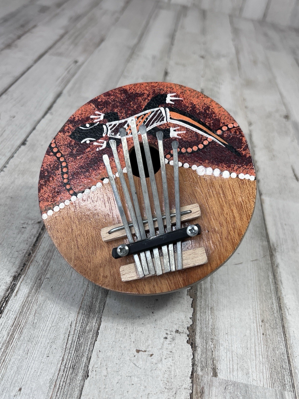 Painted Coconut Mbira Kalimba Thumb Piano, Beginner African Instrument, Lizard