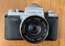 Tower 26 35mm Film Camera W/ Takumar 55mm F/2 Lens  Leather Case Vintage TESTED