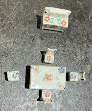 B11-Mobilier miniature porcelaine limoges, table buffet 4 chaises, années 50
