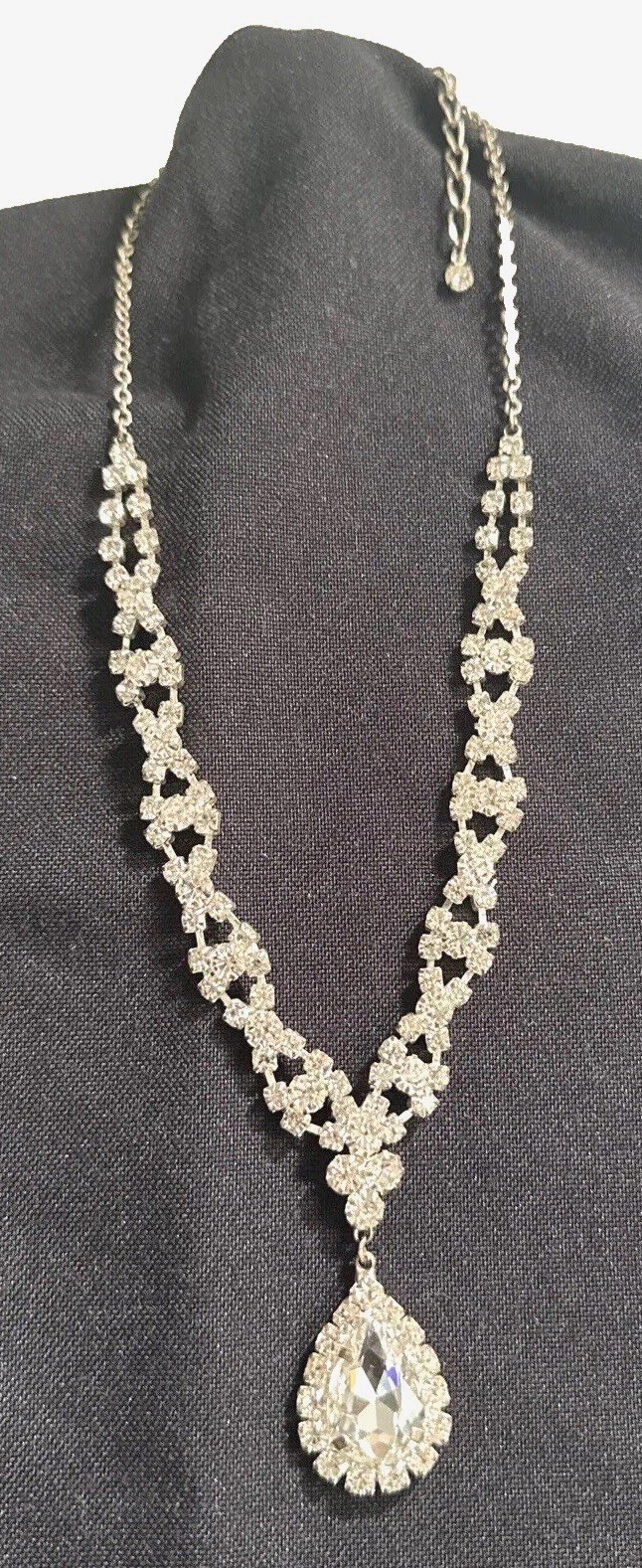 Rhinestone Statement Necklace Adjustable Silver L… - image 1