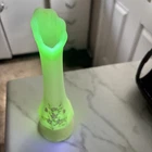 Fenton Uranium Glass Custard Satin Bud Vase - Vintage Hand Painted Artist Signed