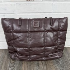 Victoria s Secret Quilted Puffer Faux Leather Tote Purse Weekend Gym Brown Pink