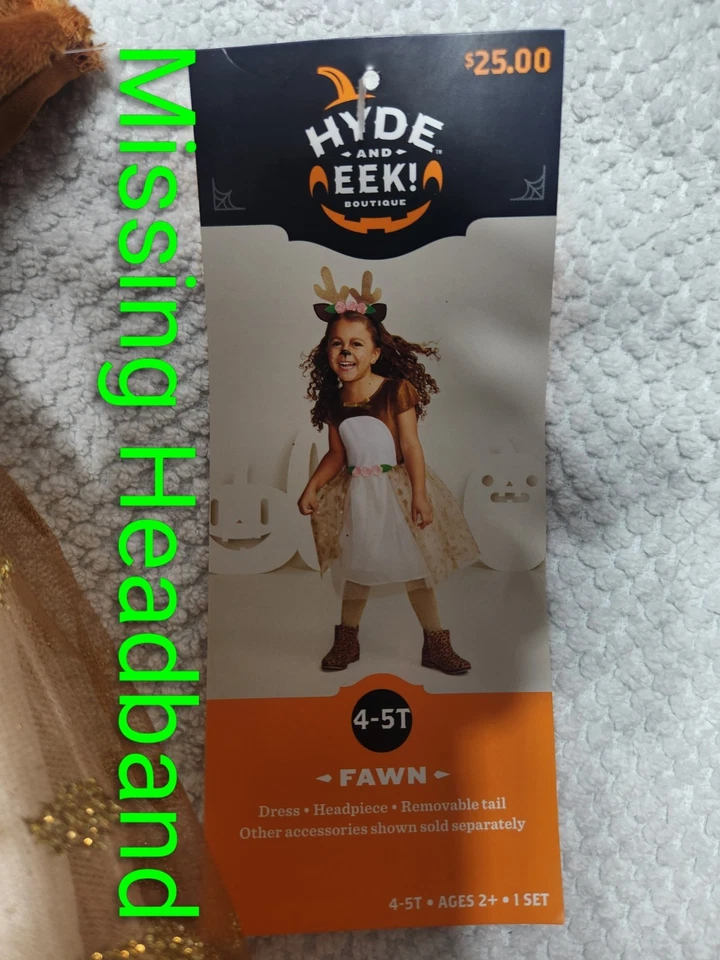 Disfraz de Halloween para niñas Hyde and Eek vestido cervatillo 4-5T falta tocado B Foto 4 de 4