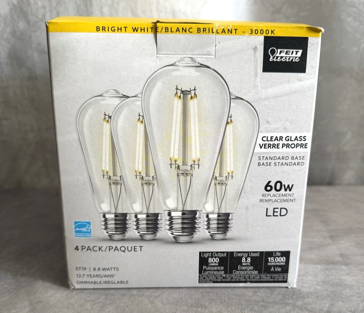 NeW(4-Pk) Feit Electric LED Vintage Light Bulb 60-Watt Equiv