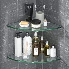 Corner Glass Shower Caddy 2 Pack 8MM-Thick Tempered Glass Shelf No Drilling W...