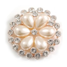 Bridal, Wedding, Prom Crystal, Pearl Flower Brooch In Rose Gold - 55mm Diameter