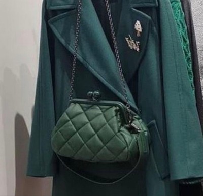 Weekend Max Mara Pasticcino Mentino Shoulder Bag Sheepskin Kisslock Green USED