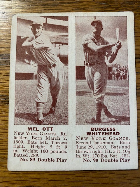 Mel Ott, Burgess Whitehead Baseball Cards 1941 Double Play trading card — raw and PSA graded price guide