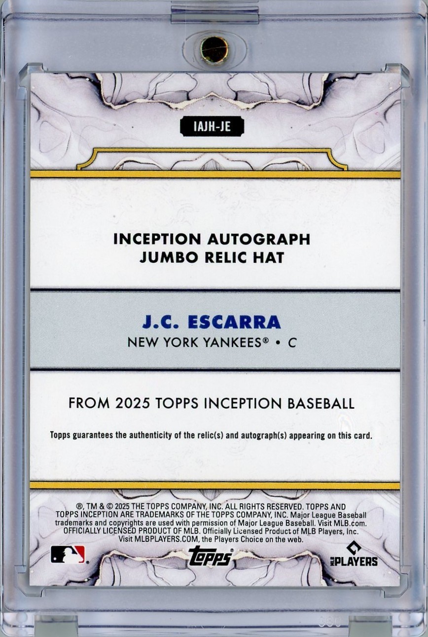 2025 Topps Inception JC Escarra Auto Jumbo Logoman Hat Relic /5 Yankees Rookie view 2