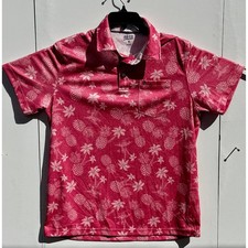 IZOD Saltwater Mens Red Pineapple Palm Tree Tropical Print Polo Shirt Size M