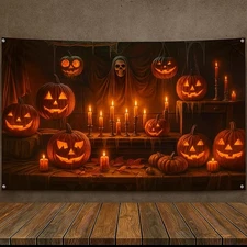 , XtraLarge Spooky Halloween Backdrop - 72x44 Inch | Pumpkin Halloween Decora...