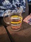 Vtg Anchor Hocking Glass Pitcher Fiesta Stripes W/ Ice Lip 70’s