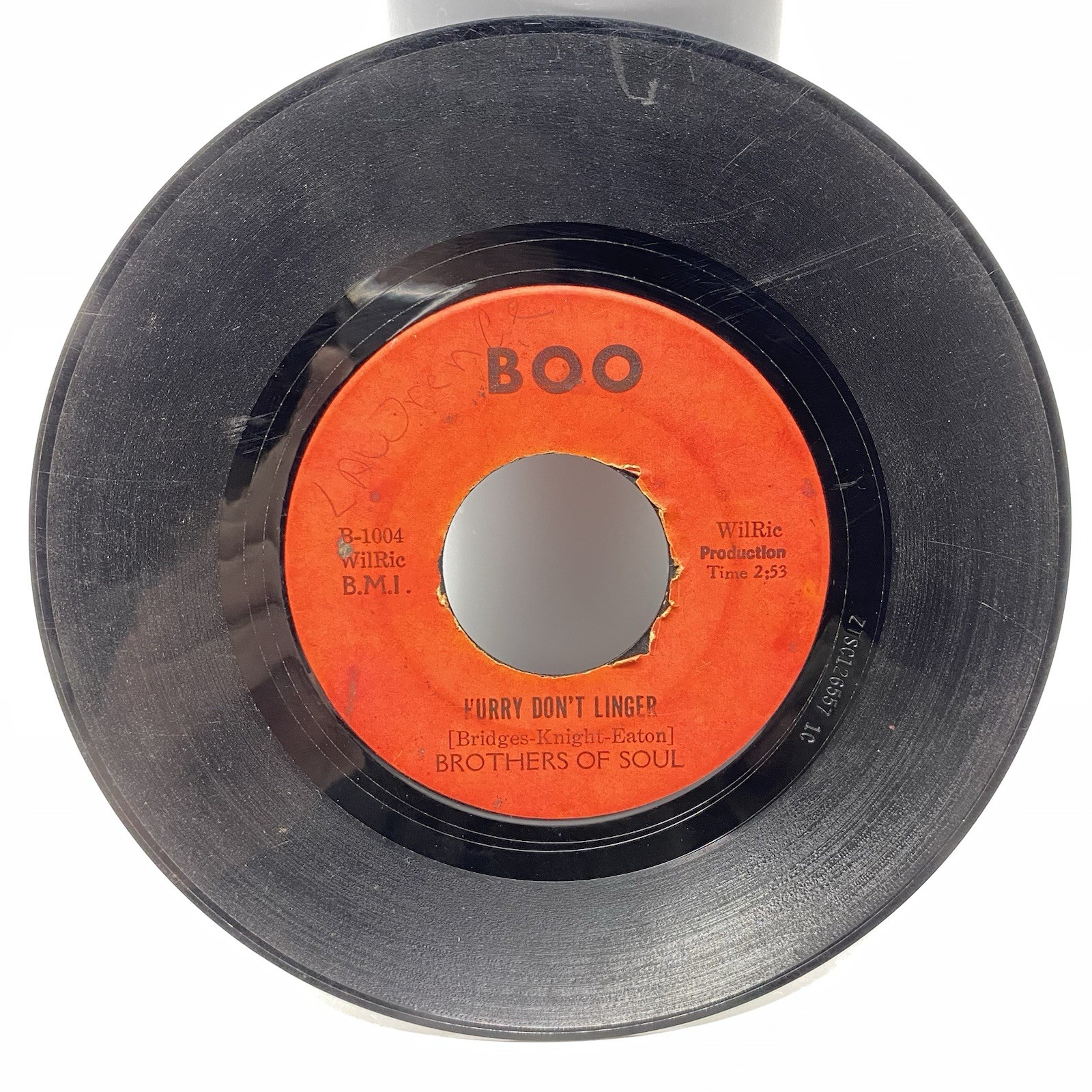 BROTHERS OF SOUL "HURRY, DON'T LINGER" BOO RECORDS NORTHERN SOUL 45 FAIR READ