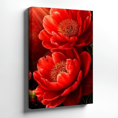 Canvas Red Pink Floral Abstract Oil Painting Blue Sky Home Poster Modern Print