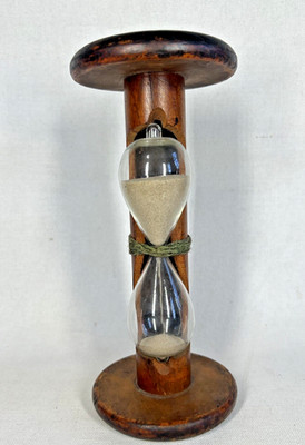 Vintage Handmade Egg Timer Hourglass in Wooden Textile Bobbin Spool 3min Timer