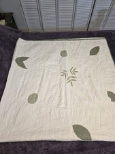 White, Green Border And Leaf Pattern Queen Bed Comforter, Cover, Quilt 88 x 86"