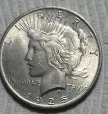 1925 P Peace Silver Dollar. Estimated Almost Uncirculated 58. A0981.