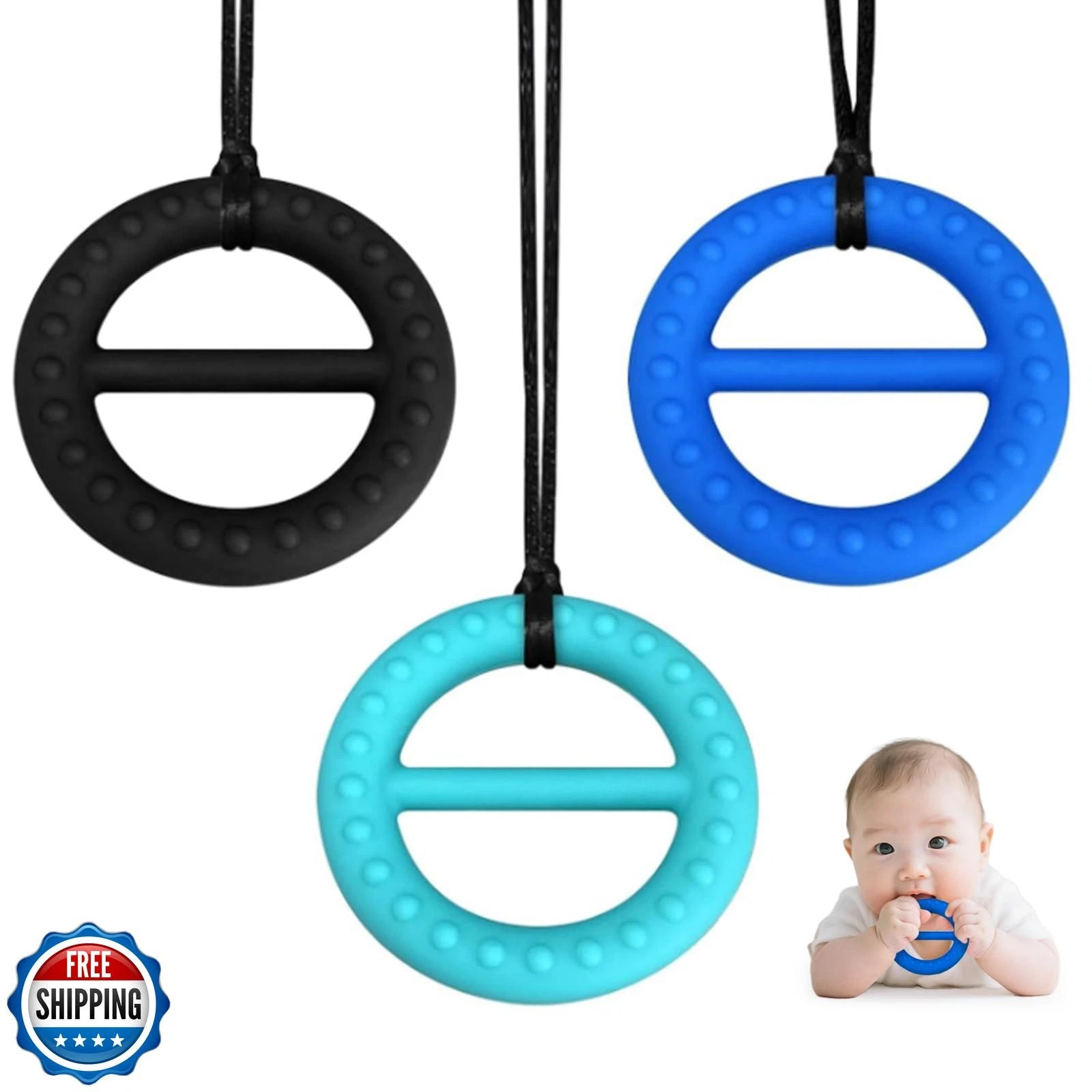Chew Necklaces for Sensory Kids, 3 Pack Sensory Toys Silicone Chewy Necklace