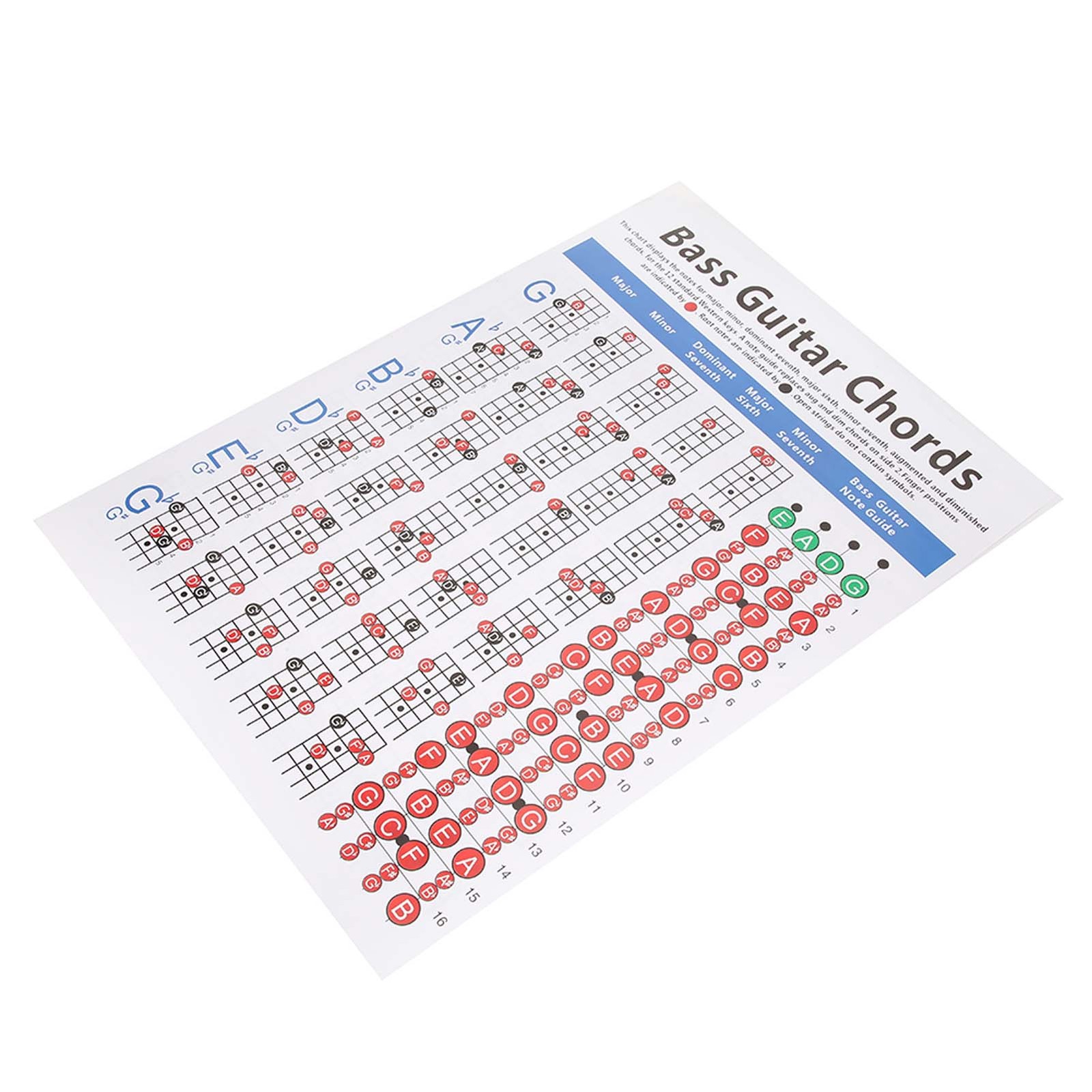 Bass Guitar Chords Chart 4-String Beginner Finger Practice Musical Instrument