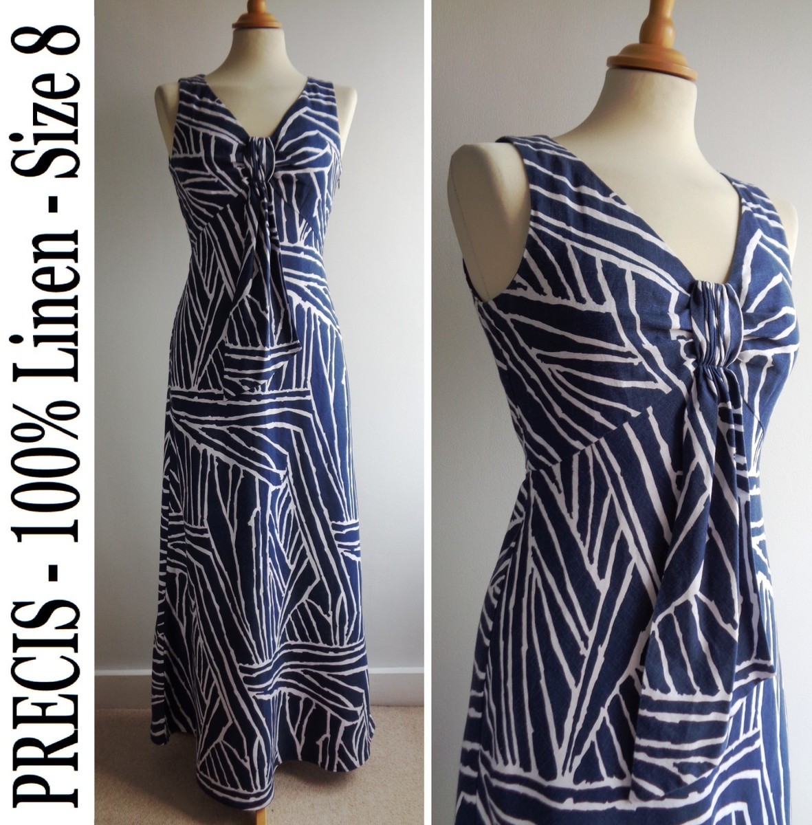 Fabric Blue White Linen Dress PRECIS Size Blue White Long Dress