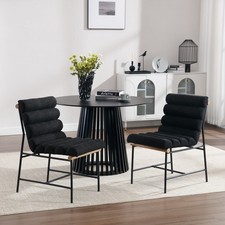Set of 2 Linen Armless Dining Chairs Upholstered Kitchen Chairs with Metal Legs
