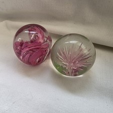 PAIR OF SMALLER GLASS PAPERWEIGHTS WINDS PINK HANDMADE VERY RARE